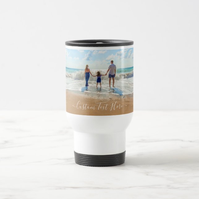 Taza De Viaje Foto personalizado Texto Viajes Mug Fotos de tu fa (Centro)