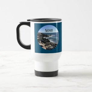Taza De Viaje Foto redonda del océano Atlántico Mar Azul oscuro