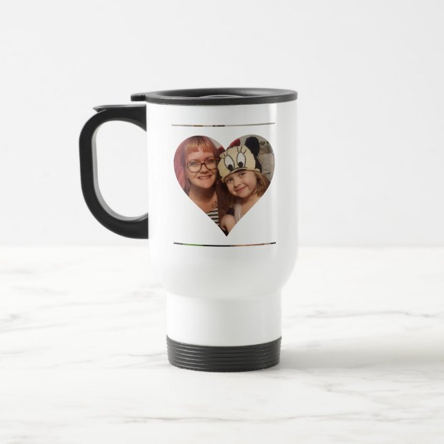 Taza De Viaje Foto y mensaje personalizado del corazón para mamá (Izquierda)