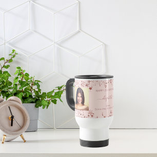 Taza De Viaje Fotos del rosa de personalizado de oro de cumpleañ