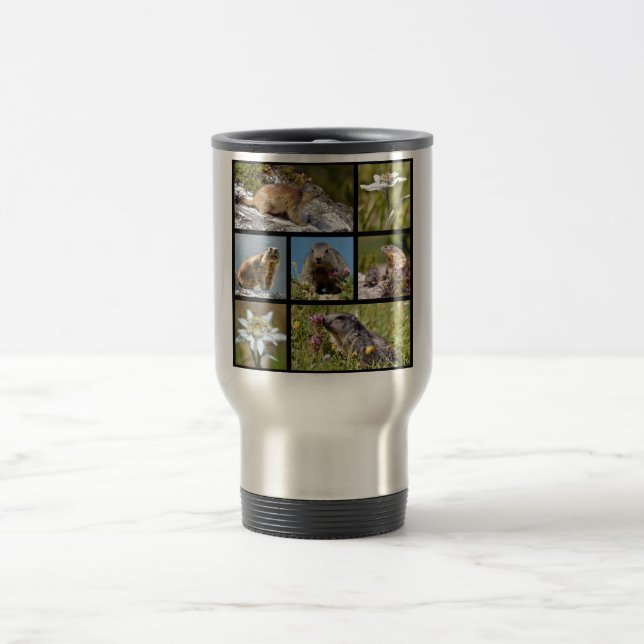 Taza De Viaje Fotos mosaicos marmotas alpinas y edelweiss (Centro)
