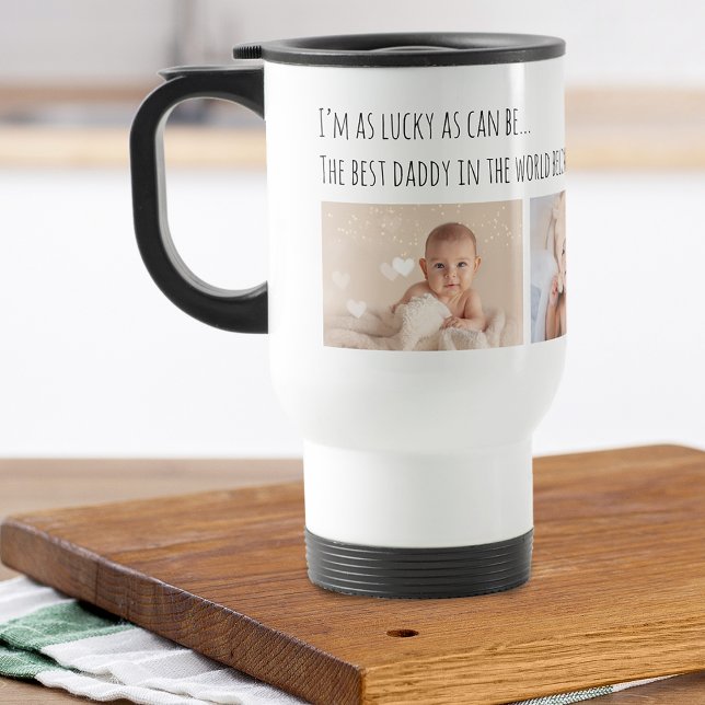Taza De Viaje Fotos personalizadas del Día del Padre, el mejor p (Father's Day Lucky Me Best Daddy Photos Customized Travel Mug)