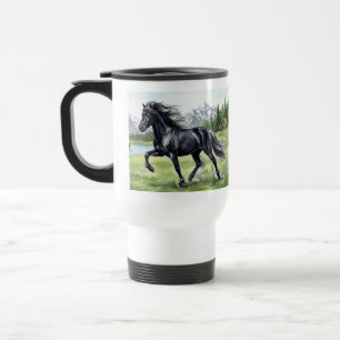 Taza De Viaje Freydis Black Horse en paisaje nórdico