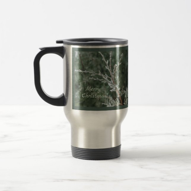 Taza De Viaje Frosty Evergreen Branch Feliz Navidad (Izquierda)