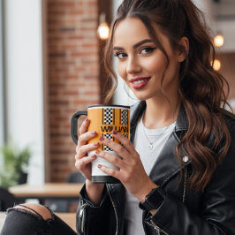 Taza De Viaje Frunja dorada personalizada amarilla y negra para