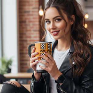 Taza De Viaje Frunja dorada personalizada amarilla y negra para
