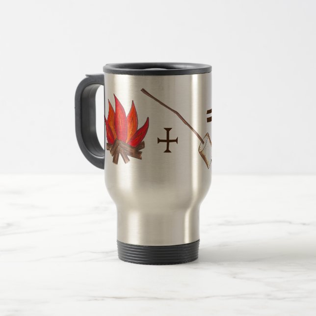 Taza De Viaje Fuego de campamento + malvavisco tostado = Camping (Anverso izquierdo)