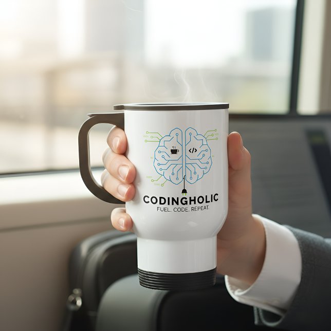 Taza De Viaje Fuel Your Brain Coding Addict Developer (Subido por el creador)