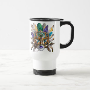 Taza De Viaje Fúnela de Mardi Gras y máscara Metalizado
