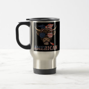Taza De Viaje Funny 4 de julio Merica Highland Cow America