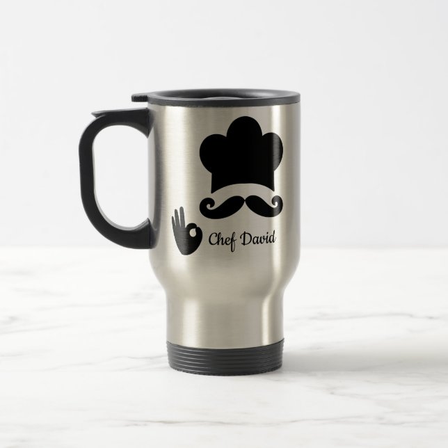 Taza De Viaje Funny Black Mustache Personalizado Nombre de texto (Izquierda)