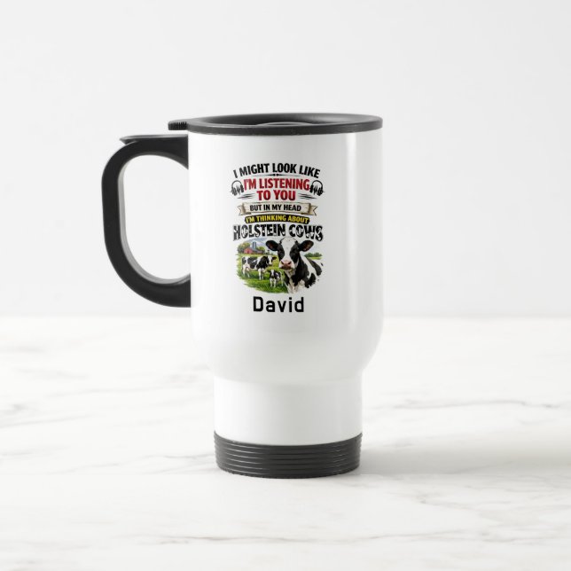 Taza De Viaje Funny Cow Mug – Thinking About Holstein Cows (Izquierda)