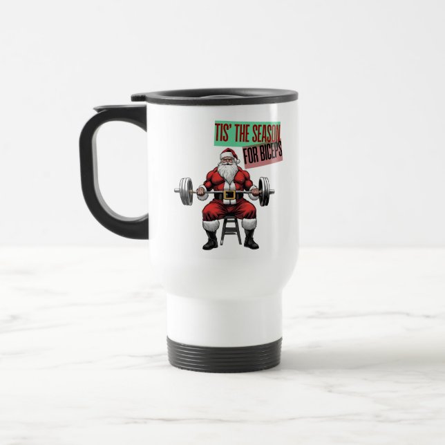 Taza De Viaje Funny Fitness Navidades Bicep Curls Barbell Santa (Izquierda)