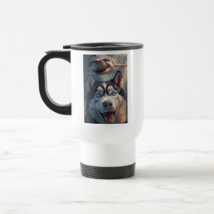 Taza De Viaje Funny Husky Shark Chase Travel Mug