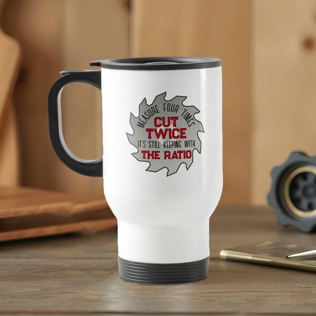 Taza De Viaje Funny Padre Saw Blade Handy Dad Carpenter DIY (Funny Father's Day travel mug gift for DIY carpenters, woodworkers, and handymen. Measure twice!)