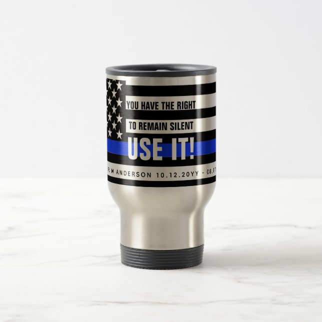 Taza De Viaje FUNNY Thin Blue Line: Regalo de oficial de policía (Centro)