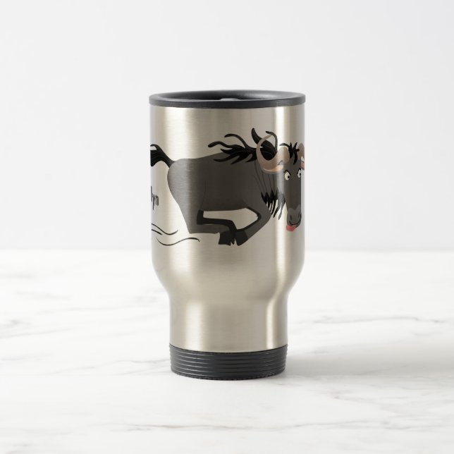 Taza De Viaje Funny Wildebeest corriendo ilustracion personaliza (Centro)