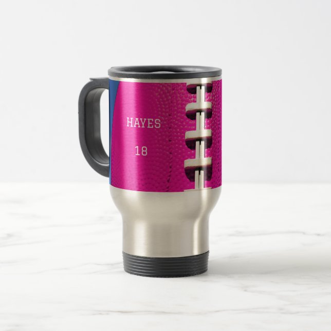 Taza De Viaje Fútbol rosa caliente para mamá deportiva (Anverso izquierdo)