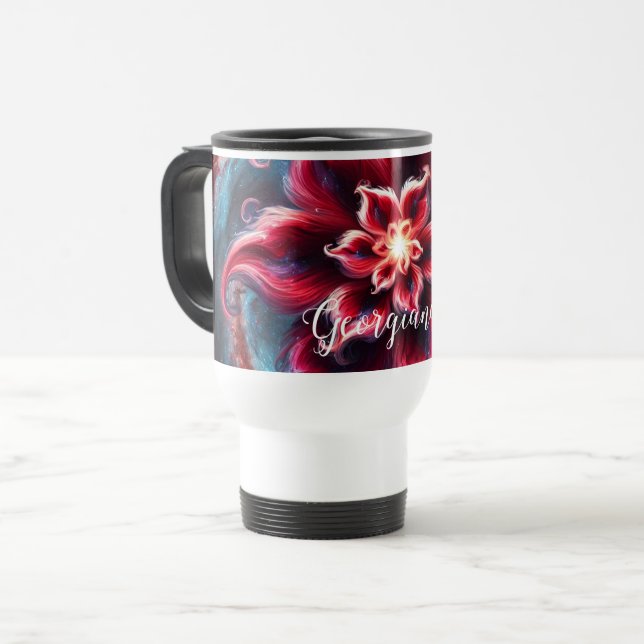 Taza De Viaje Galaxia de Poinsettia floral festiva personalizada (Anverso izquierdo)