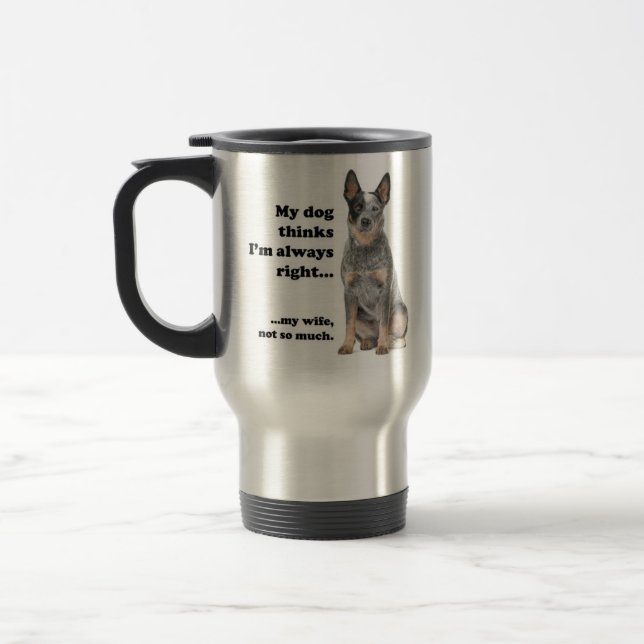 Taza De Viaje Ganado bovino perro contra mujer (Izquierda)