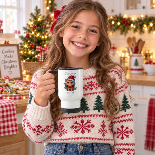 Taza De Viaje Gatito de Navidad Personalizado Adorable