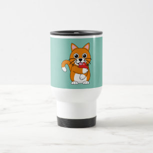Taza De Viaje Gato blanco Naranja lindo comiendo Personalizado d