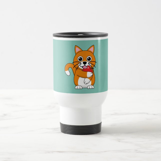 Taza De Viaje Gato blanco Naranja lindo comiendo Personalizado d (Centro)