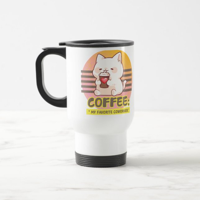 Taza De Viaje gato con una cita de café de corazón (Izquierda)