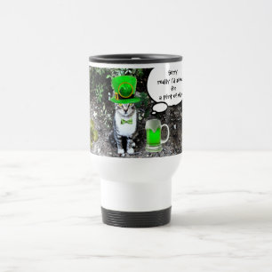 TAZA DE VIAJE GATO DEL DÍA DE SAN PATRICK CON CERVEZA IRLANDESA