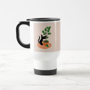 Taza De Viaje Gato divertido higuera macetas plantas dibujadas a