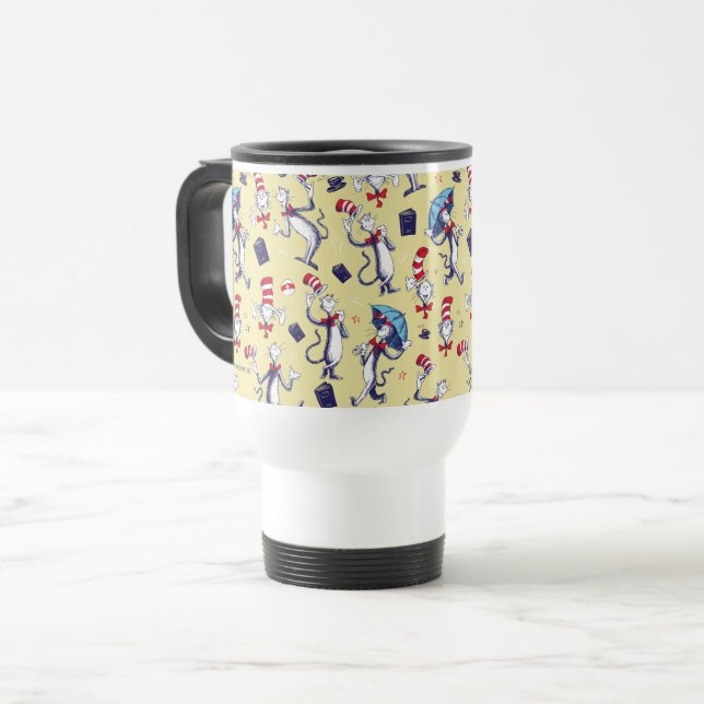 Taza De Viaje Gato En El Gorra | Patrón amarillo (Anverso izquierdo)