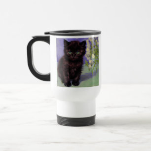 Taza De Viaje Gato estilo Van Gogh con flores blancas