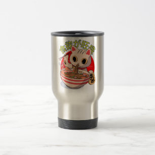 Taza De Viaje Gato japonés lindo comiendo fideos con palillos