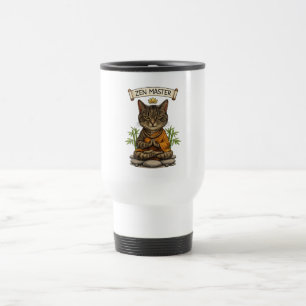 Taza De Viaje Gato Maestro Zen Divertido Gato Gris Atigrado Rega