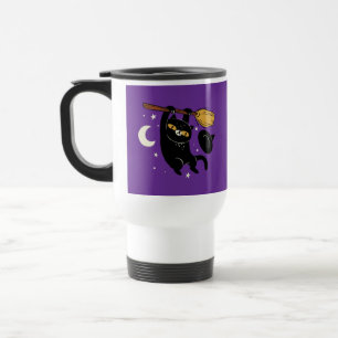 Taza De Viaje Gato Negro Colgando En La Mug De Viajes De Hallowe