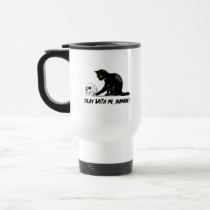 Taza De Viaje Gato negro con cráneo jugando conmigo, humano ater