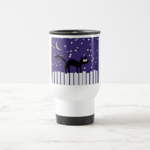 Taza De Viaje Gato negro de Halloween en la cerca