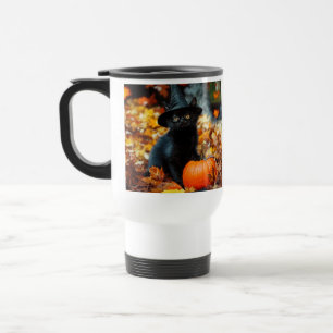 Taza De Viaje Gato negro de Halloween y calabaza