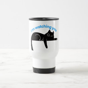Taza De Viaje Gato Negro Divertido Ilustración Mínima