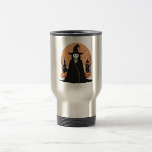Taza De Viaje Gato negro místico salem con calabazas