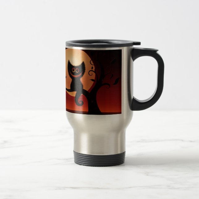 Taza De Viaje Gato negro sonriente y caprichoso (Derecha)