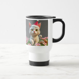 Taza De Viaje Gato Personalizado festivo con Sombrero de Santa e