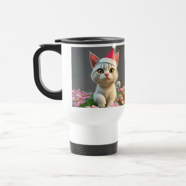 Taza De Viaje Gato Personalizado festivo con Sombrero de Santa e (Izquierda)