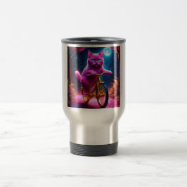Taza De Viaje Gato Rosa En Un Sendero Escenario De Bicicleta Dor