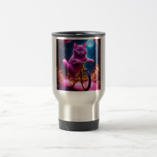 Taza De Viaje Gato Rosa En Un Sendero Escenario De Bicicleta Dor