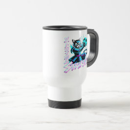 Taza De Viaje Gato Samurái Cyberpunk para Jugadores y Amantes de