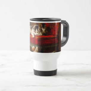 Taza De Viaje Gato y gatitos jugando con silla