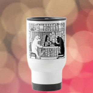 Taza De Viaje Gato y perro vintage Biblioteca libresca Literario