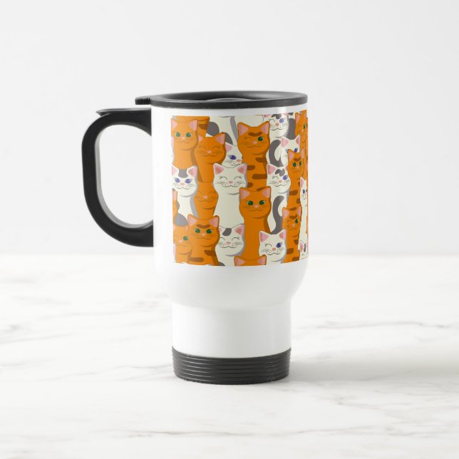 Taza De Viaje Gatos blancos y jengibre patrón ojos verdes ojos a (Izquierda)