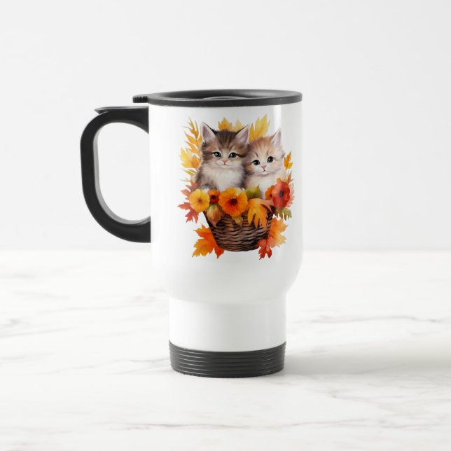 Taza De Viaje Gatos de gatitos personalizados en cesta (Izquierda)